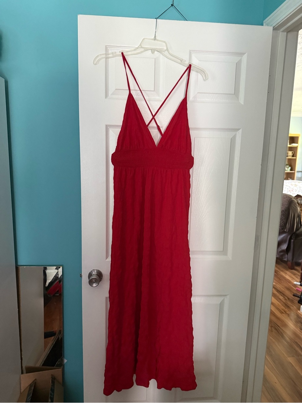 Red Backless Maxi Dress with Crisscross Straps